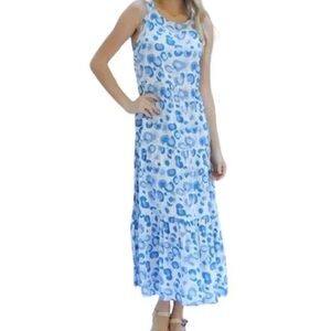 Blue and White Cheetah Maxi Dress